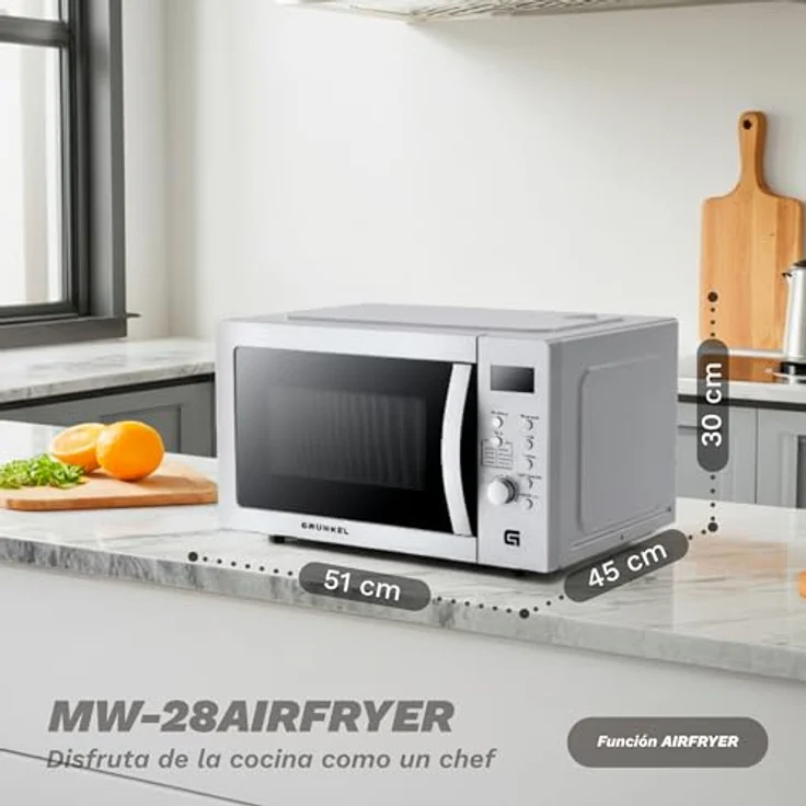 Grunkel MW-28AIRFRYER, Mikrowelle mit Grill und Heißluftfritteuse, 28L, 2200W Inox, 5 Leistungsstufen, 8 Programme – Bild 2