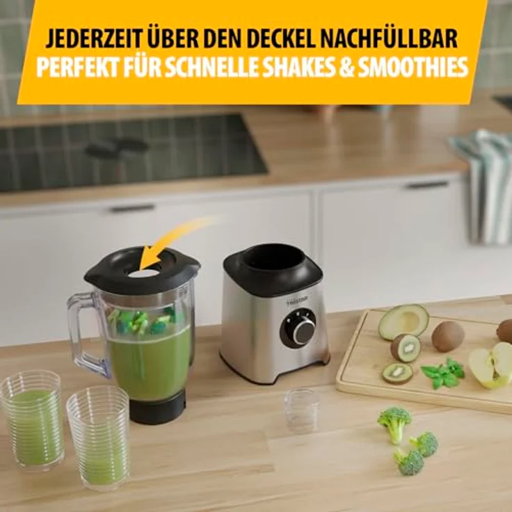 Tristar BL-4489 Standmixer, 1,5 L Glasbehälter, 1000 W Motor, Edelstahlgehäuse, 2 Geschwindigkeitsstufen, leicht zu reinigen – Bild 3