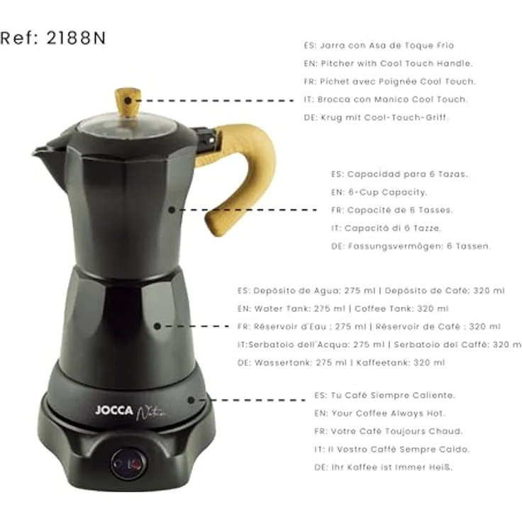 Jocca Espressomaschine Nature Line, elektrische Kaffeekanne für 6 Tassen, Warmhaltefunktion, 480W, schwarz – Bild 3