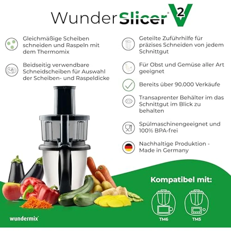 Wundermix WunderSlicer® V2 Gemüseschneider für Thermomix TM6, TM5 • Scheiben & Raspeln in fein und grob • Made in Germany – Bild 3