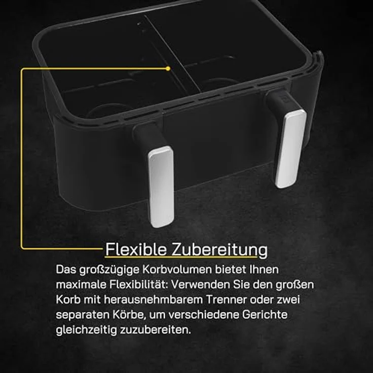 GUTFELS AIRFRY5010 Heißluftfritteuse Schwarz-Silber | 2600 W | 8,5 L / 2x 4,2 L Fassungsvermögen | Match Cook | Smart Finish – Bild 2