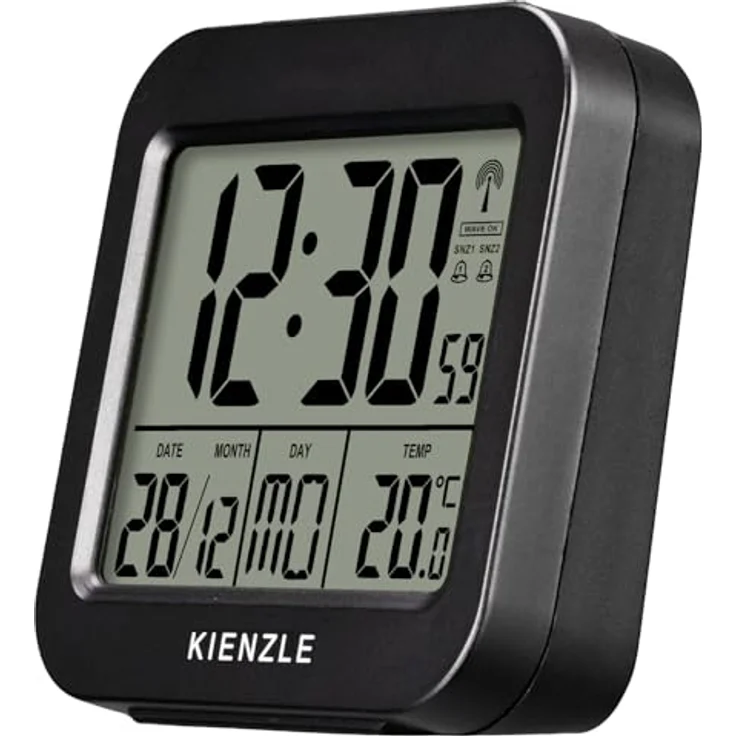 Kienzle Funkwecker Reisewecker mit Temperaturanzeige, zwei Weckzeiten, Schlummerfunktion, LED-Hintergrundbeleuchtung, kompakt, schwarz – Bild 4