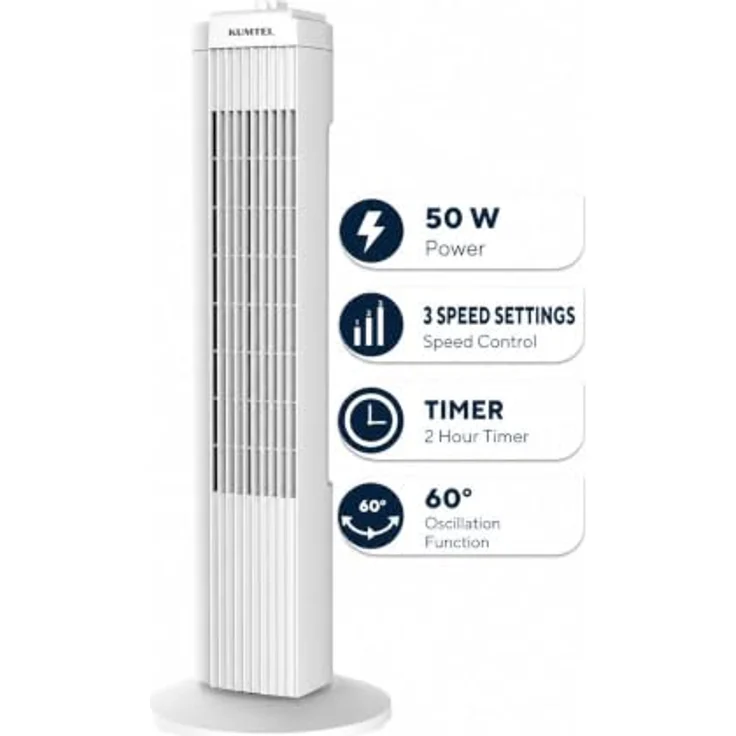 KUMTEL KTF-258W Standventilator, 70 cm Durchmesser, 60° Oszillation, 3 Geschwindigkeitsstufen, 2-Stunden-Timer, maximale Höhe 71 cm, weiß – Bild 13