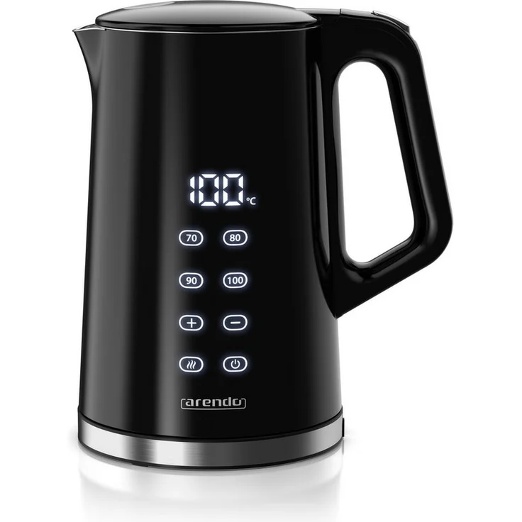 Arendo BASIC AESTHET Wasserkocher, Edelstahl, 1,7 l, Temperatureinstellung 40°–100°C mit Anzeige, Doppelwand, 2200 W, Überhitzungsschutz, Warmhaltefunktion, schwarz