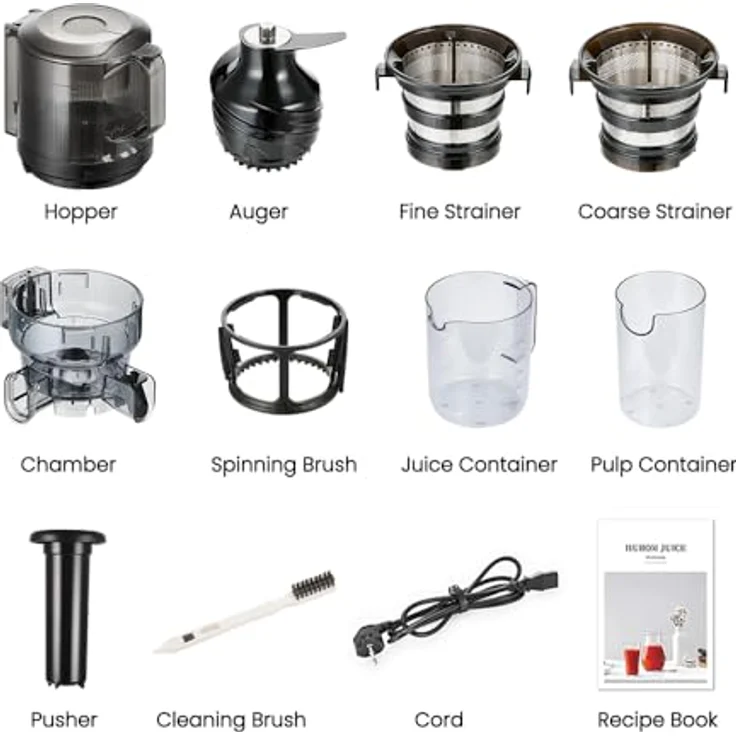 Hurom E50ST, Slow Juicer mit automatischer Zutatenzufuhr, schonender Entsaftungstechnologie, Farbe: Weiß – Bild 9