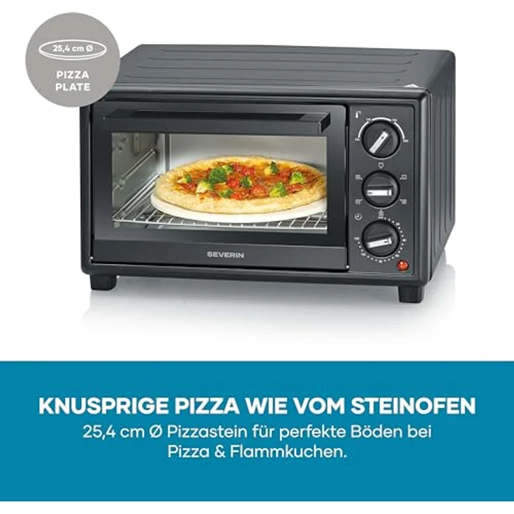 Severin Back- und Toastofen TO 2079, 20L, bis 230°C, Umluft-Funktion, inkl. Pizzastein, Drehspieß und Timer, schwarz – Bild 5