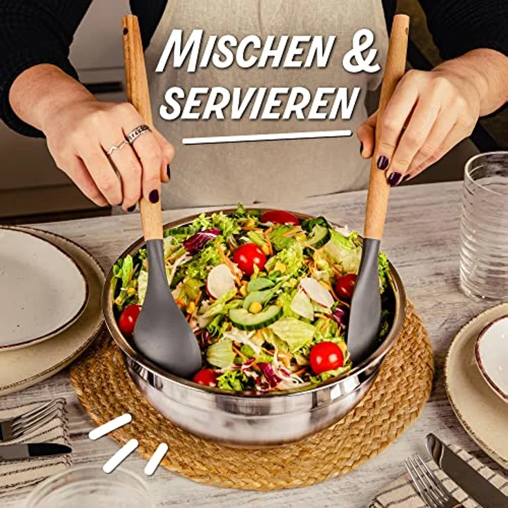Praknu 3 Edelstahl Schüssel Mit Deckel Set - Rutschfeste Rührschüssel Groß - Luftdicht - Mit Messskala - Platzsparend - Ideal zum Mischen – Bild 5