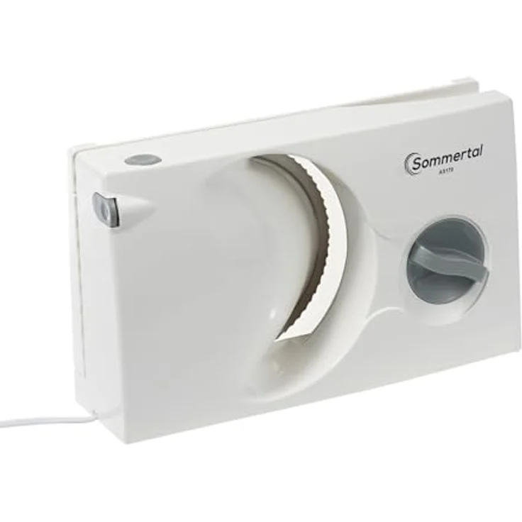 Sommertal Allesschneider AS170 150W Edelstahlmesser mit Wellenschliff, 0-15mm, klappbar, elektrische Schneidemaschine Brotschneidemaschine weiß – Bild 9