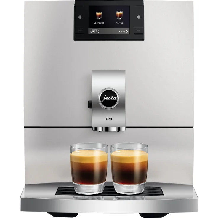 JURA C9 (EA) Platin, Kaffeevollautomat mit 17 Kaffeespezialitäten, 2,8"-Tasten-Farbdisplay und Wi-Fi Connect