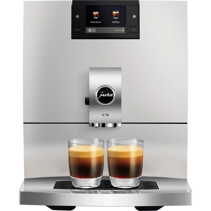 JURA C9 (EA) Platin, Kaffeevollautomat mit 17 Kaffeespezialitäten, 2,8"-Tasten-Farbdisplay und Wi-Fi Connect