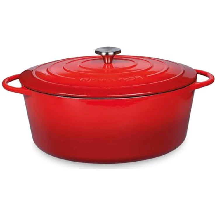 Küchenprofi Gusseisen Bräter mit Deckel, rot/innen schwarz , 26 cm, Schmortopf, Auflaufform, Dutch Oven, Brotbacktopf, emailliert, für alle Herdarten(inkl. Induktion), zum Schmoren, Backen, Braten – Bild 2
