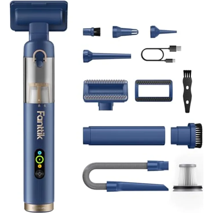 Fanttik Slim V10 APEX, kabelloser 4-in-1 Autostaubsauger mit 15 Minuten Laufzeit, HD Smart Digital Display, Blau
