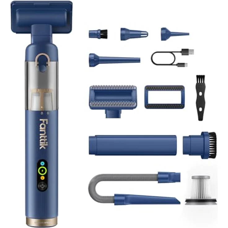 Fanttik Slim V10 APEX, kabelloser 4-in-1 Autostaubsauger mit 15 Minuten Laufzeit, HD Smart Digital Display, Blau – Bild 1