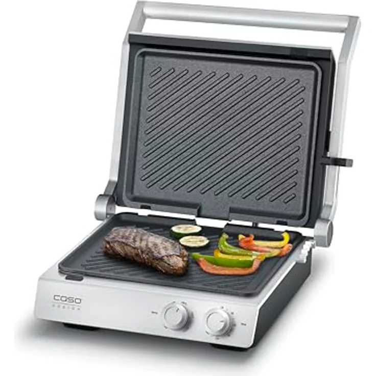 Caso SteakChef, Doppel-Kontaktgrill aus Edelstahl mit Antihaftbeschichtung, 2000 Watt, Temperatur 100-220°C, als Tischgrill nutzbar, große Grillfläche von 1440 cm², abnehmbare und spülmaschinengeeignete Platten – Bild 1