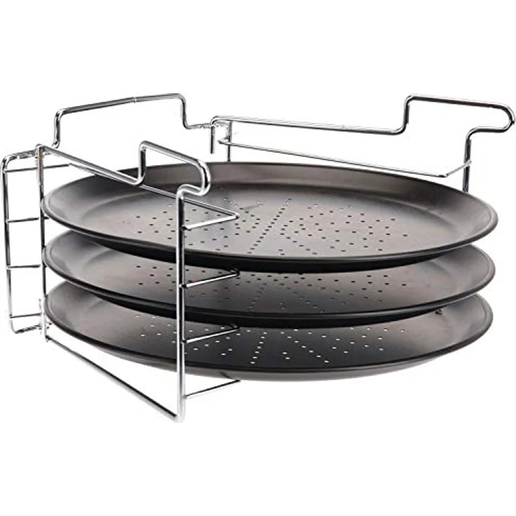 Excellent Housware 4tlg. Pizza Backset Set 3 x Backblech antihaftbeschichtet, gelocht mit Ständer – Bild 2