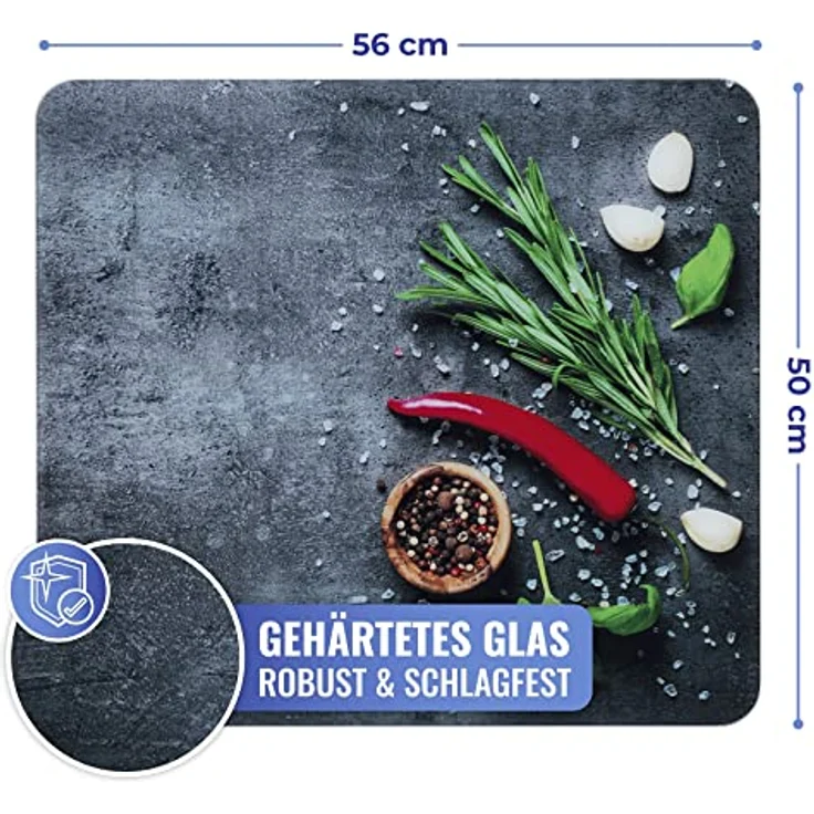 Maximex MULTI-Platte ROSMARIN - Schlagfeste Kochplattenabdeckung, Gehärtetes Glas, 56 x 0.5 x 50 cm, Mehrfarbig – Bild 2