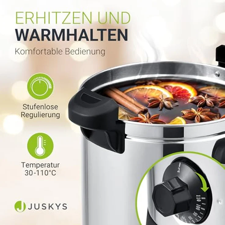Juskys 51007 Teramo Glühweinkocher, Einkochautomat, 1500 Watt, 7 Liter, elektrisch, mit Zapfhahn, Thermostat, Überhitzungsschutz, Edelstahl – Bild 3