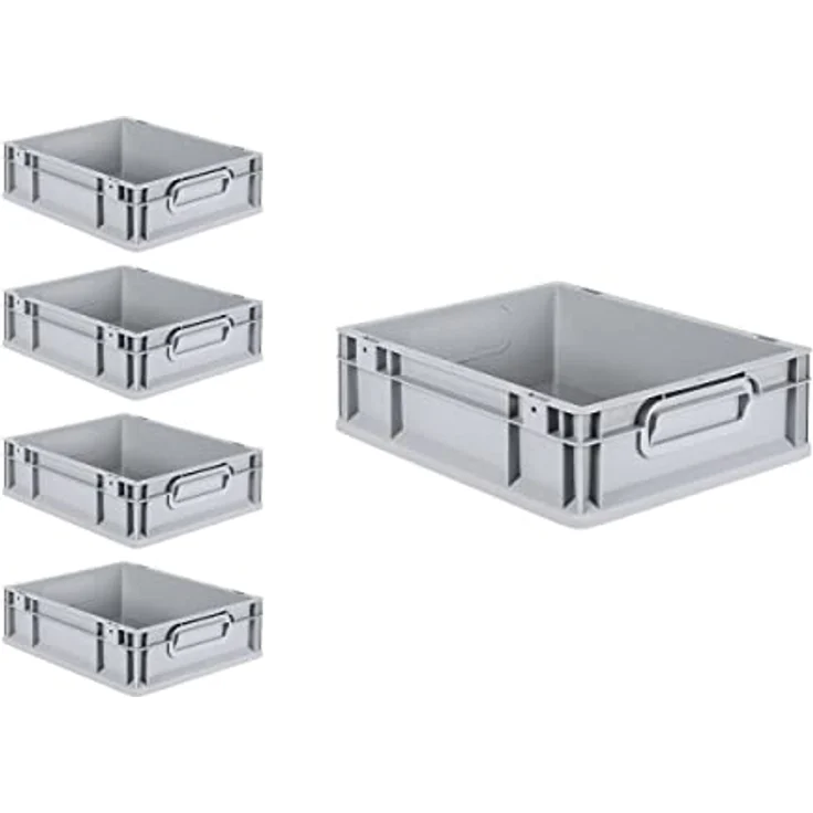 PROREGAL Eurobox NextGen Grip, SuperSparSet 5x mit Scharnierdeckel, 11 L, grau, HxBxT 12x30x40cm, geschlossene Griffe, lebensmittelecht, stabil und stapelbar – Bild 3