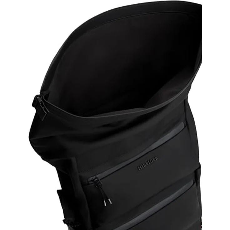 Tommy Hilfiger TH TPU Rolltop Backpack, Unisex Freizeitrucksack in Schwarz mit praktischer Vordertasche und gepolstertem Schultertragegurt – Bild 4