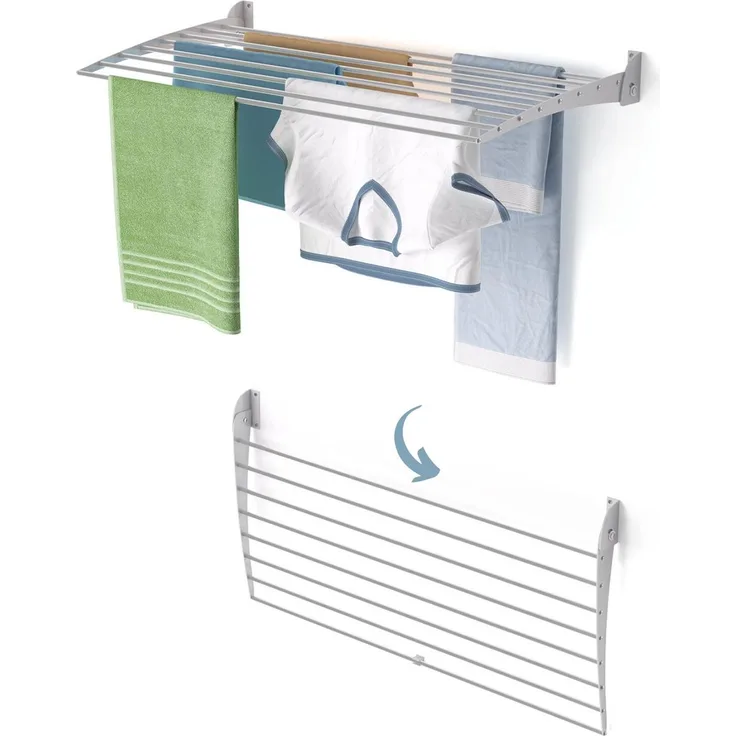 Foxydry Fold Down, Wandmontage Wäscheständer, kompakter und stabiler Wäschetrockner mit 8 Stangen, 100 cm, 10 kg Tragkraft, Edelstahl-Aluminium, Made in Italy