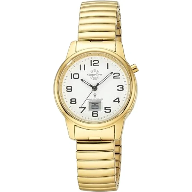 Master Time MTLA-10947-12Z, Funk Quarz Damen Uhr Analog mit digitalem Datum, Edelstahl Armband, sportliches Design, Leuchtzeiger, Empfang DCF 77 – Bild 1