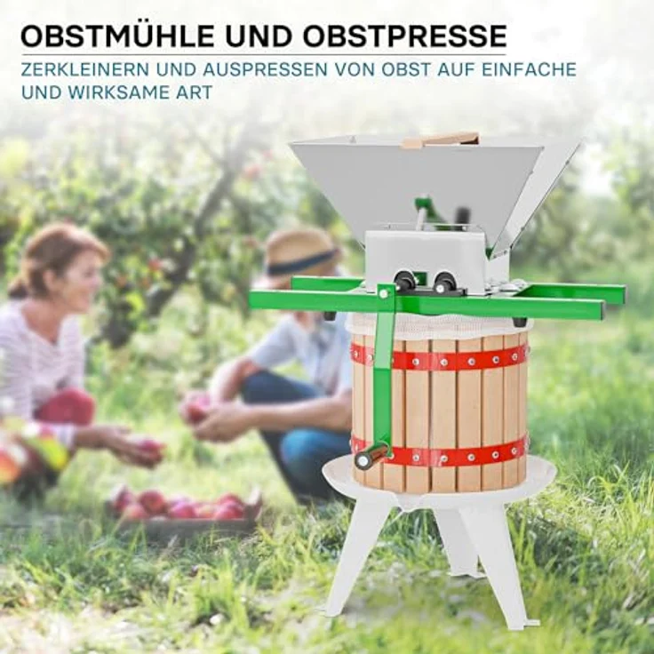 Wiltec Set 12L Obstpresse aus Buchenholz mit 7L Trichter, Presstuch und Obstmühle zur Saft- und Weinherstellung – Bild 2