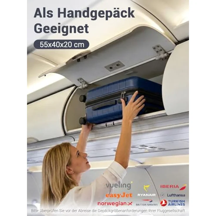 Shavont Handgepäck Koffer M, 55x40x20 cm, Hartschalenkoffer aus ABS, 32 L, 4 leise 360° Doppelrollen, integriertes Schloss, marineblau – Bild 3