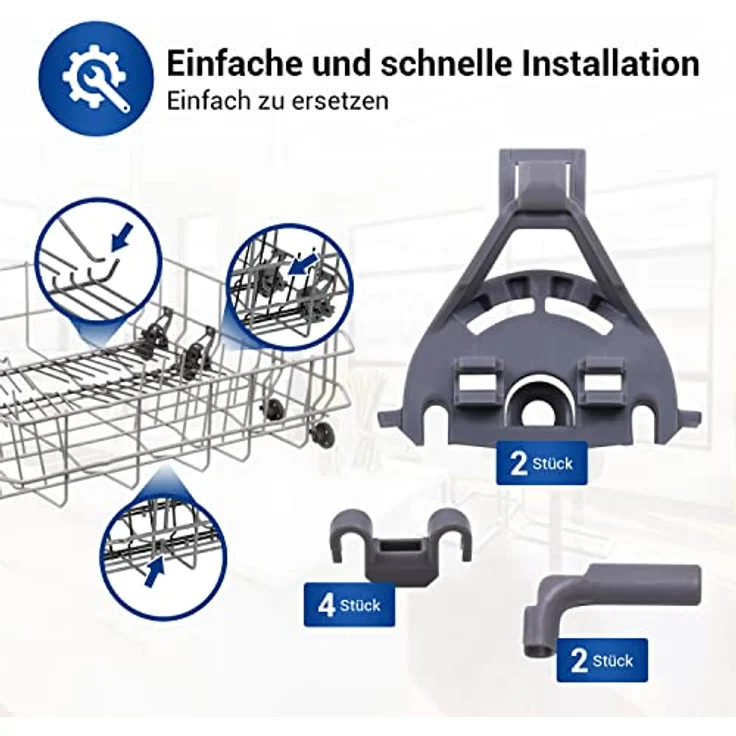 Lager-Set/Klammer Ersatz für Bosch Siemens Neff 00428344 428344 für Geschirrspüler/Spülmaschine Befestigung-Set/Korbeinsatz/Tellerhalter Korbablagen-Lagerset für Unterkorb 8-teilig – Bild 5