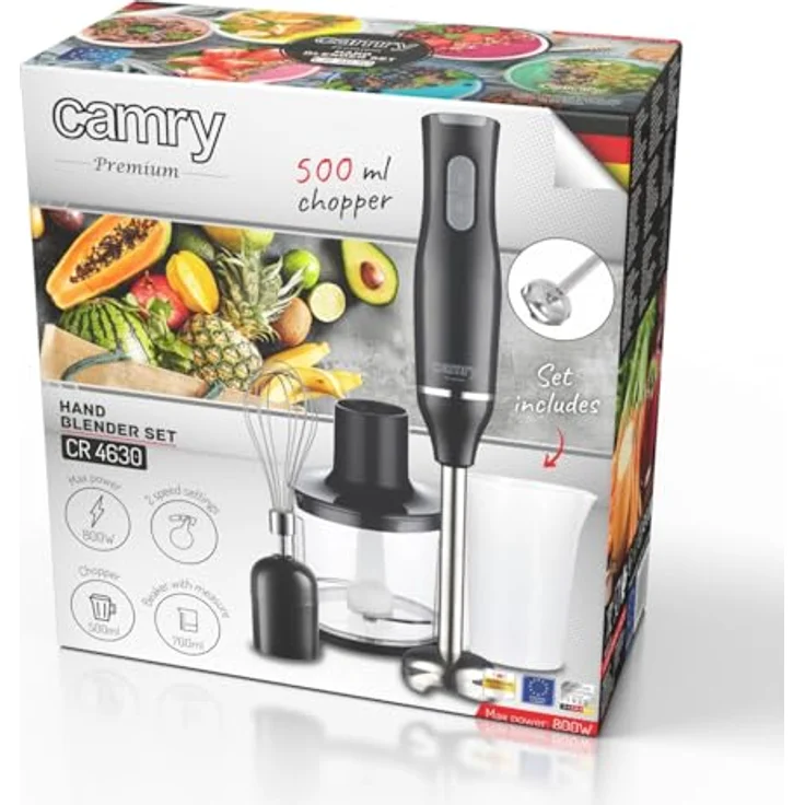 Camry Stabmixer CR 4630, Stabmixer-Set, Edelstahlklingen, 800W, mit Becher Schneebesen, schwarz – Bild 12