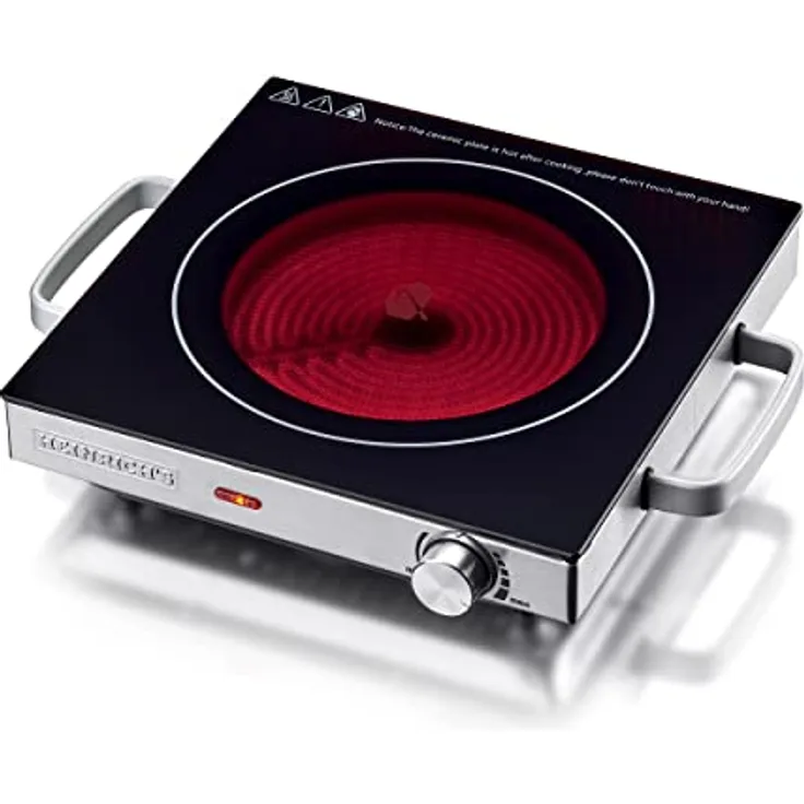 HEINRICHS Infrarotkochplatte Glaskeramik-Kochfeld mit Infrarot-Wärme, elektrisches Kochfelder geeignet für alle Töpfe und Pfannen, 2000W Camping/Büro/Küche/Outdoor/Single