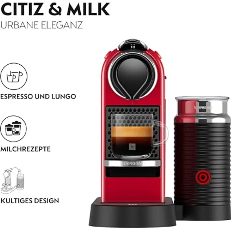 Krups XN7615 Nespresso Citiz&Milk Kaffeekapselmaschine (1260 Watt, Wassertankkapazität: 1l, Pumpendruck: 19 Bar) rot mit Milchaufschäumer – Bild 2