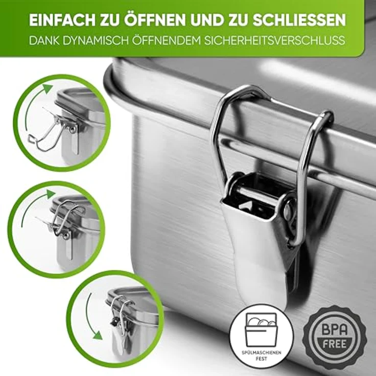 Blockhütte Brotdose 1200 ml, inkl. Austauschdichtung & Trennwand, Edelstahl, silber – Bild 6