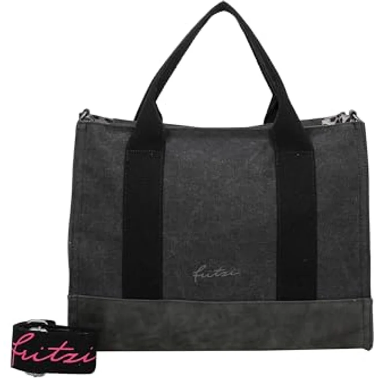 Fritzi aus Preußen Handtasche, große Canvas Tasche 40 cm, Schwarz, abnehmbarer Schulterriemen, crossbody tragbar – Bild 1