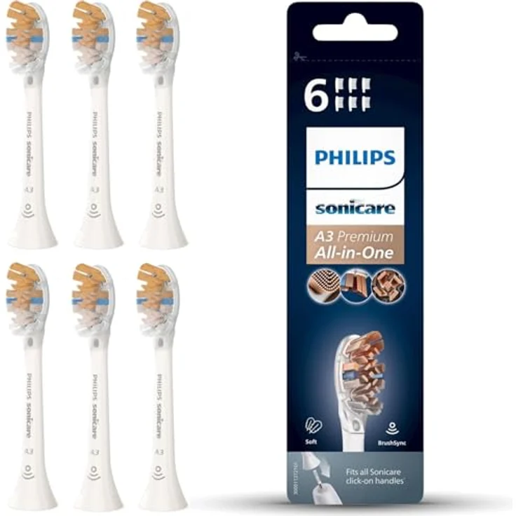 Philips Sonicare A3 Premium All-in-One-Ersatz-Bürstenkopf 6er-Pack in Weiß - Entfernt bis zu 20x mehr Plaque – Bild 1