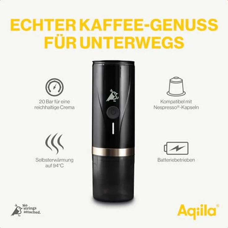 Aqiila Coffeebird Tragbare Espressomaschine to go, 20 bar Druck, selbstheizend, kompatibel mit Nespresso-Kapseln & gemahlenem Kaffee, inkl. Reise-Etui – Bild 3