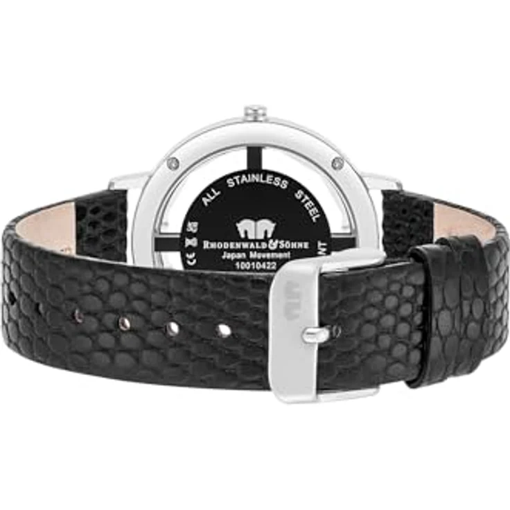 Rhodenwald & Söhne Damen Analog-Uhr, Japan Quarzwerk mit schwarzem Echtleder-Armband, 36 mm, spritzwassergeschützt, Kristallverzierung – Bild 5