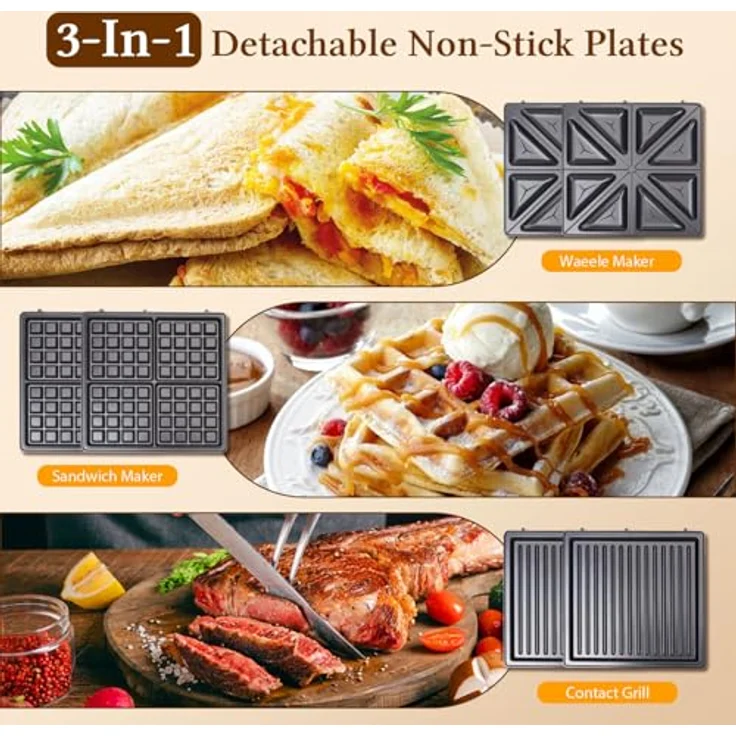 Taylor Swoden Manor Waffeleisen Sandwichtoaster 3-in-1, 1200 W, 4 Sandwiches, Antihaftbeschichtung, Weiß – Bild 3