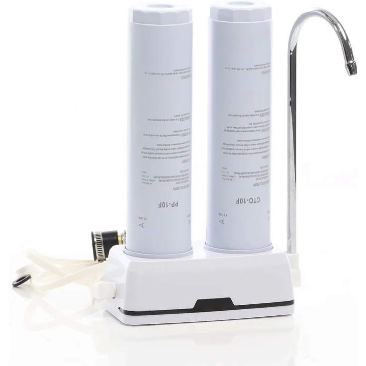 Naturewater NW-2-PPCTO, 2-Stufen Counter Top Wasserfilter mit 5 µ Sediment- und Aktivkohlefilter, Universaladapter und Wasserhahn