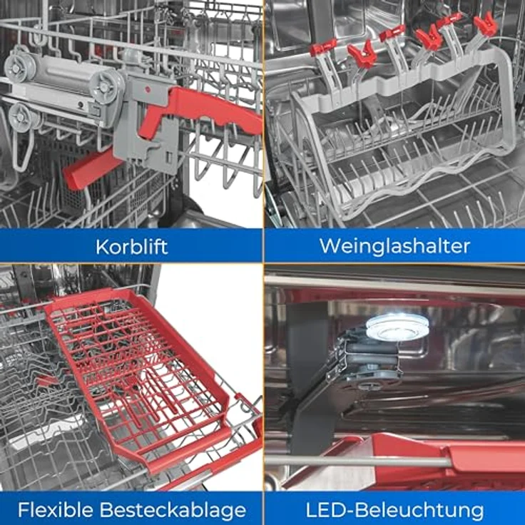 Exquisit Einbau-Geschirrspüler EGSP9614-EB-030B inox | Teilintegrierter Geschirrspüler 60 cm | 14 Maßgedecke | Bodenlicht | Spülmaschine teilintegriert 60 cm Aquastop – Bild 3