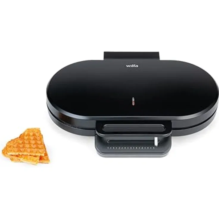 Wilfa Classic Double Vaffeljern, Waffeleisen für 2 herzförmige Waffeln, 1200 Watt, Schwarz, Teflonbeschichtung, 5 Thermostatpositionen, Betriebsbereitschaftsanzeige