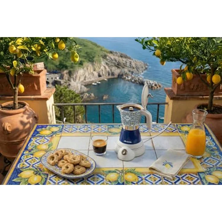 Ariete 1358 Capri Moka Aroma, Elektrische Espressokanne für gemahlenen Kaffee, 400 W, Weiß-Blau – Bild 4