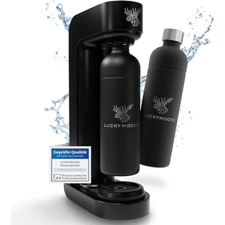 Luckymoose® Infinity Wassersprudler mit 2x 1,25L Edelstahlflaschen - CO2 sparen dank Stopp-Automatik - Wasser Sprudler – Bild 1