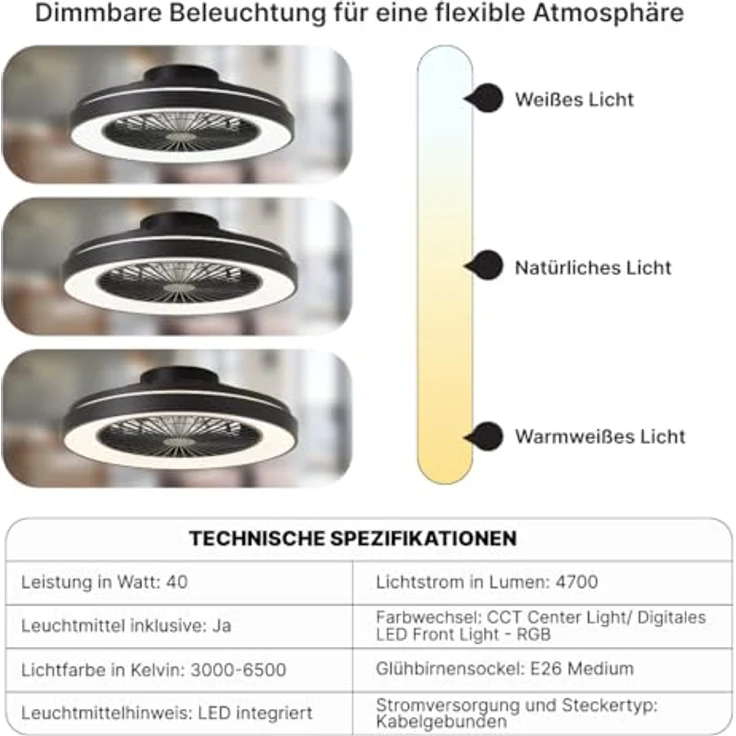 Brilliant Mazzaro Deckenleuchte 48,5cm mit Ventilator schwarz, Ventilator – Bild 5