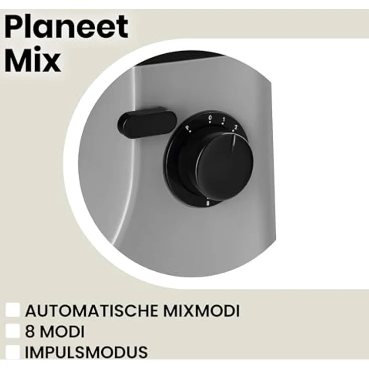 Zeegma Küchenmaschine PLANEET MIX, 1800W, 5L Schüssel, 8 Betriebsmodi, mit Touchscreen, Silikonpads und Anti-Rutsch-Pads – Bild 3