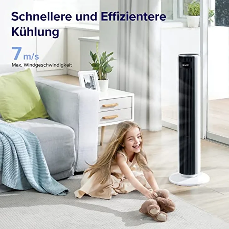 LEVOIT 28dB leiser Turmventilator mit Fortschrittlichem Schlafmodus,7m/s Ventilator mit Fernbedienung,90° Oszillation Tower Fan,4 Modi 5 Geschwindigkeiten,12-Std-Timer,Weiß