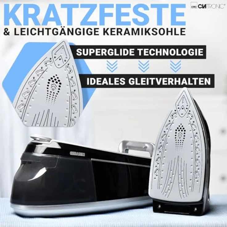Clatronic® Dampfbügelstation mit Dampf Bügeleisen | 3,5 bar | mit Superglide-Sohle & 1,2L Wassertank | 80 min. Betriebsdauer | 2400W | Bügeleisen Dampf Anti-Tropf-System | DBS 3749 schwarz – Bild 4