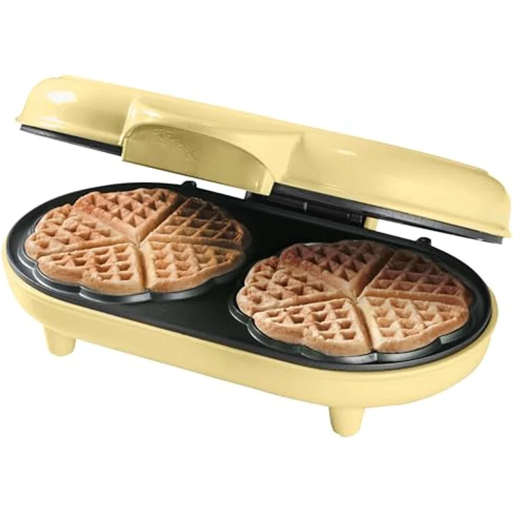 Bestron Doppel-Waffeleisen für klassische Herzwaffeln, Herzwaffeleisen mit Backampel & Antihaftbeschichtung, ideal für Kindergeburtstage, Ostern & Weihnachten, Farbe: Gelb – Bild 2