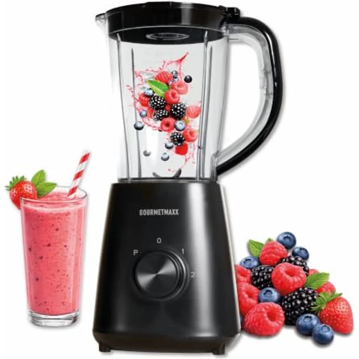 GOURMETmaxx Standmixer 500W, 1,5 l, matt schwarz, 4-fach-Edelstahlklinge, Smoothies in 60 Sek., 2 Stufen + Pulse – Bild 2