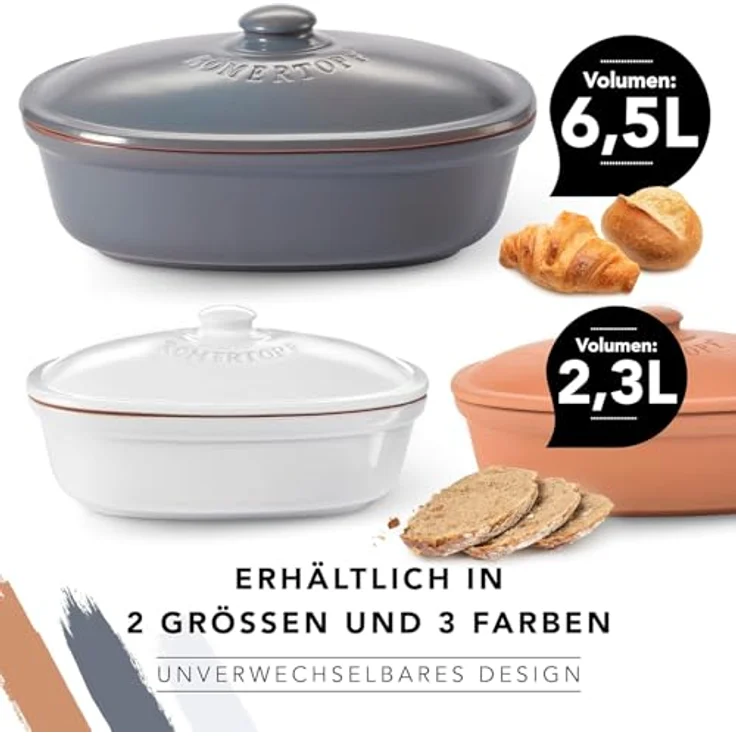 Römertopf Brottopf Keramik Brotkorb oval 40 x 28 x 20 cm – Bild 5