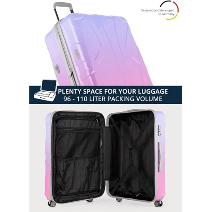suitline Großer Hartschalen-Koffer Trolley Rollkoffer XL, 76 cm, ca. 96-110 Liter, TSA Zahlenschloss, glänzendes Gradient Design in Sakura – Bild 5